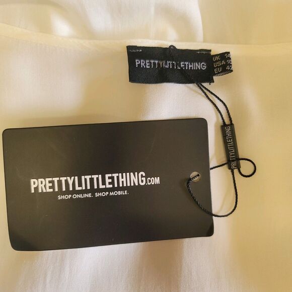 PrettyLittleThing NWT White Blue Embroidery Plunge Playsuit Romper Womens Sz 10 - Picture 9 of 14